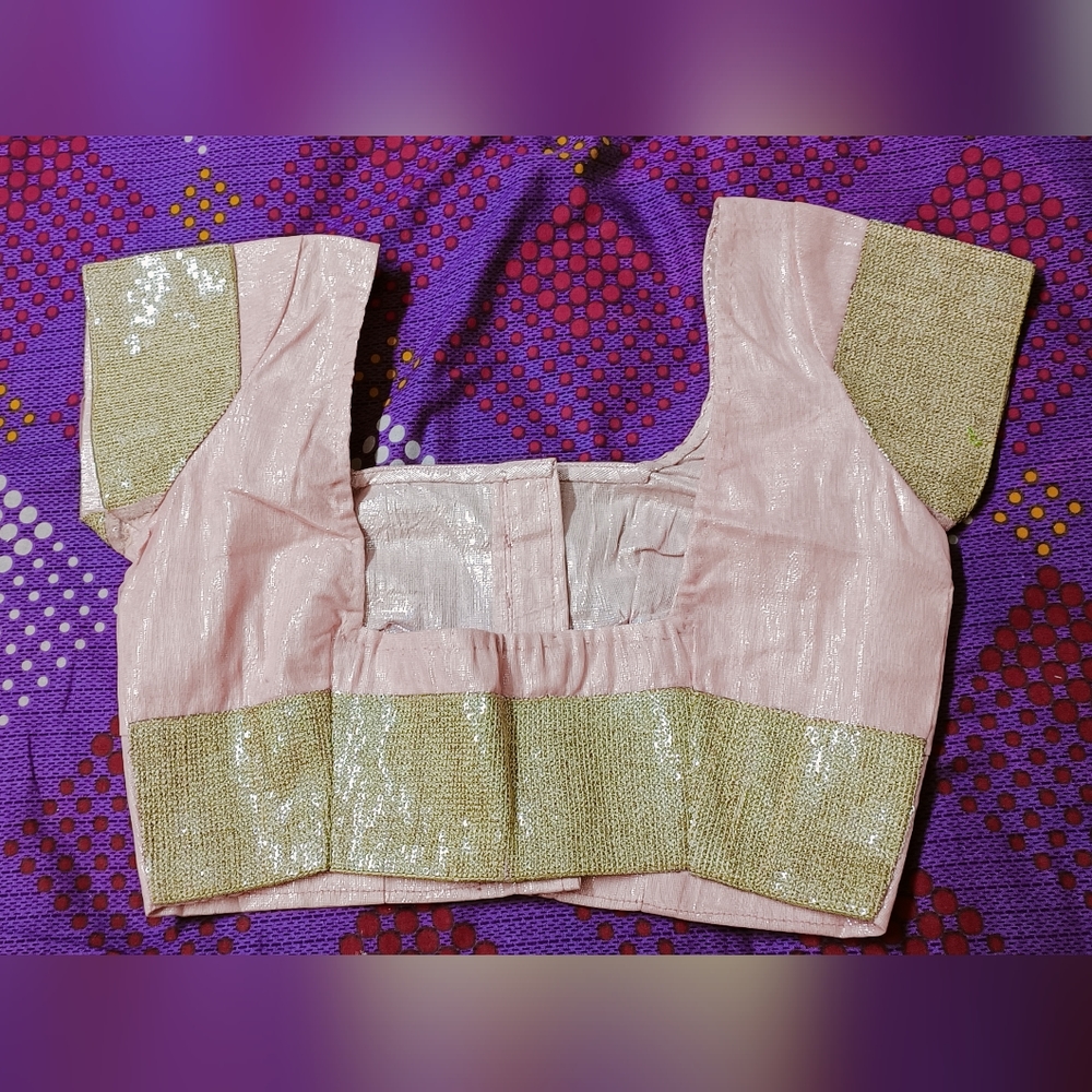 Light Pink Embellished Sequin Net Saree with stitched Blouse and Petticoat - Picture 8 of 12